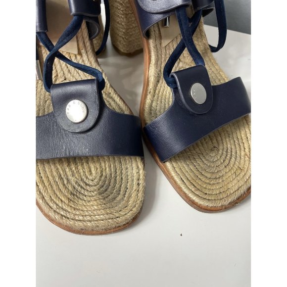 RAG & BONE Navy Eden Leather Raffia Lace-Up Sandal - Picture 6 of 12